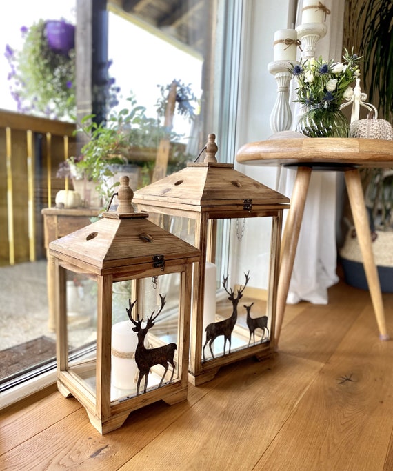 Laterne Holzlaterne Hirsch Landhausdeko Weihnachtsdeko Windlicht Deko