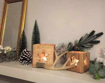 Lantern tealight made of wood with glass star decoration Christmas Advent country house