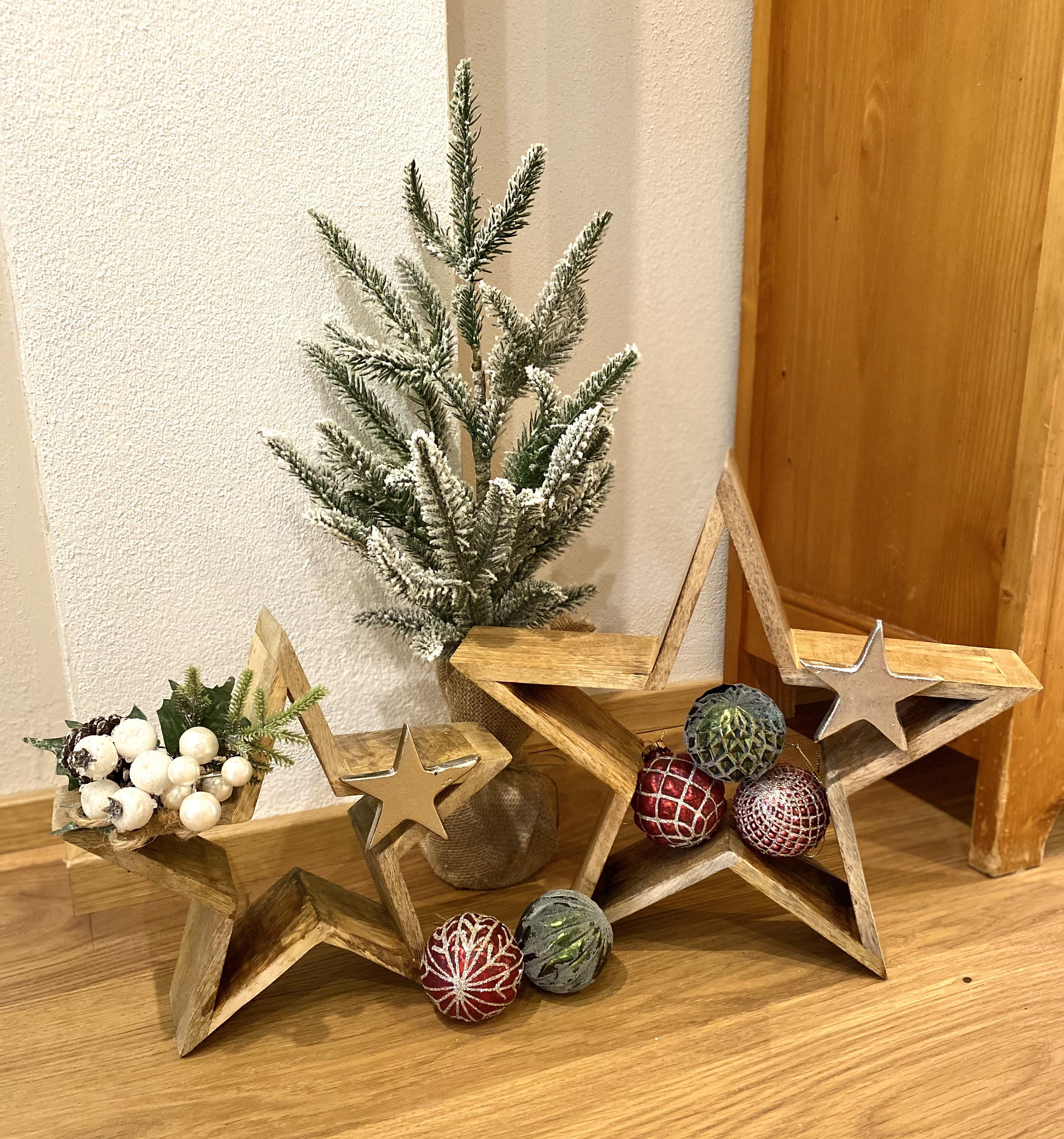 Lot De 3 étoiles En Bois Pour Décoration De Noël - Taille Grande, Moyenne, Petite, Déco Table Et Intérieur - 9