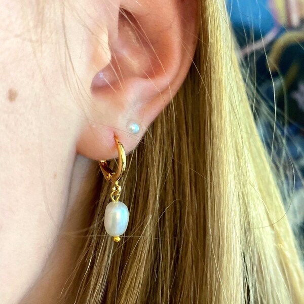 Gold Pearl Earrings Etsy