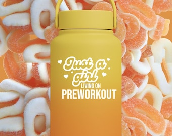 Just a Girl Living On Preworkout Sticker | Funny Gym Girl Vinyl Decal | Fitness Humor Sticker for Laptop Water Bottle | Workout Girl Gift