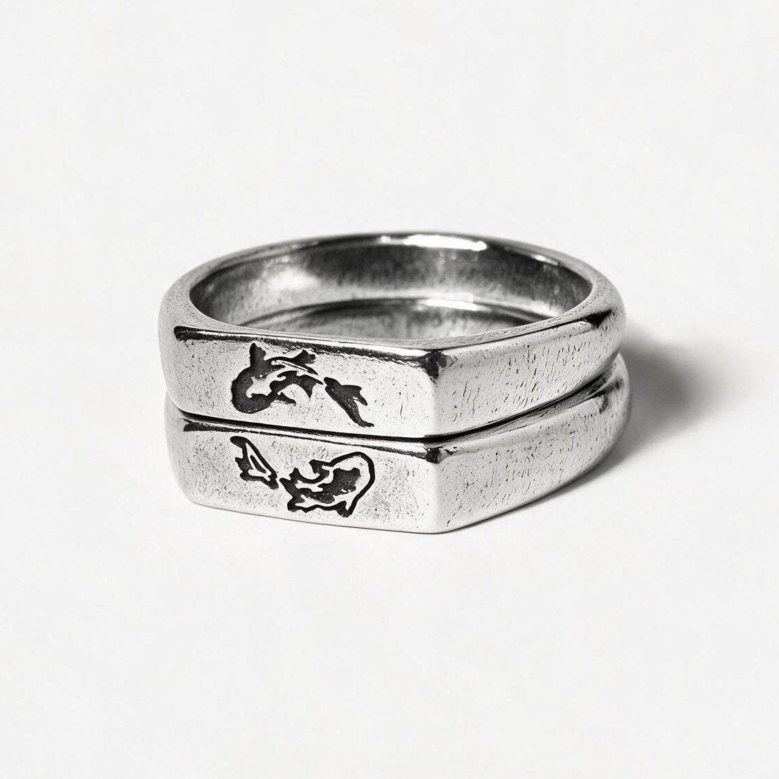 Men's Koi Fish Stacking Ring Set, Solid 925 Sterling Silver