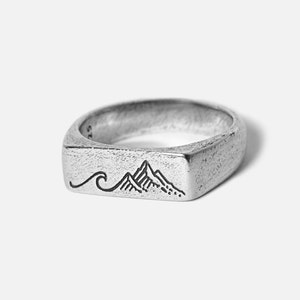 Union Ring | Wave & Mountain Design in Solid 925 Sterling Silver | Billie Jo