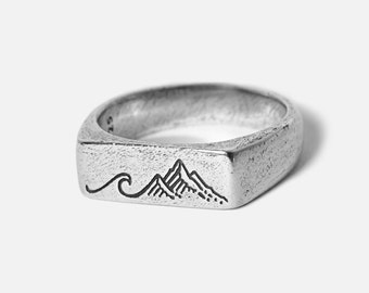 Anello di unione / Design onda e montagna in argento sterling massiccio 925 / Billie Jo