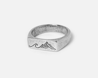 Union Ring | Wave & Mountain Design in Solid 925 Sterling Silver | Billie Jo