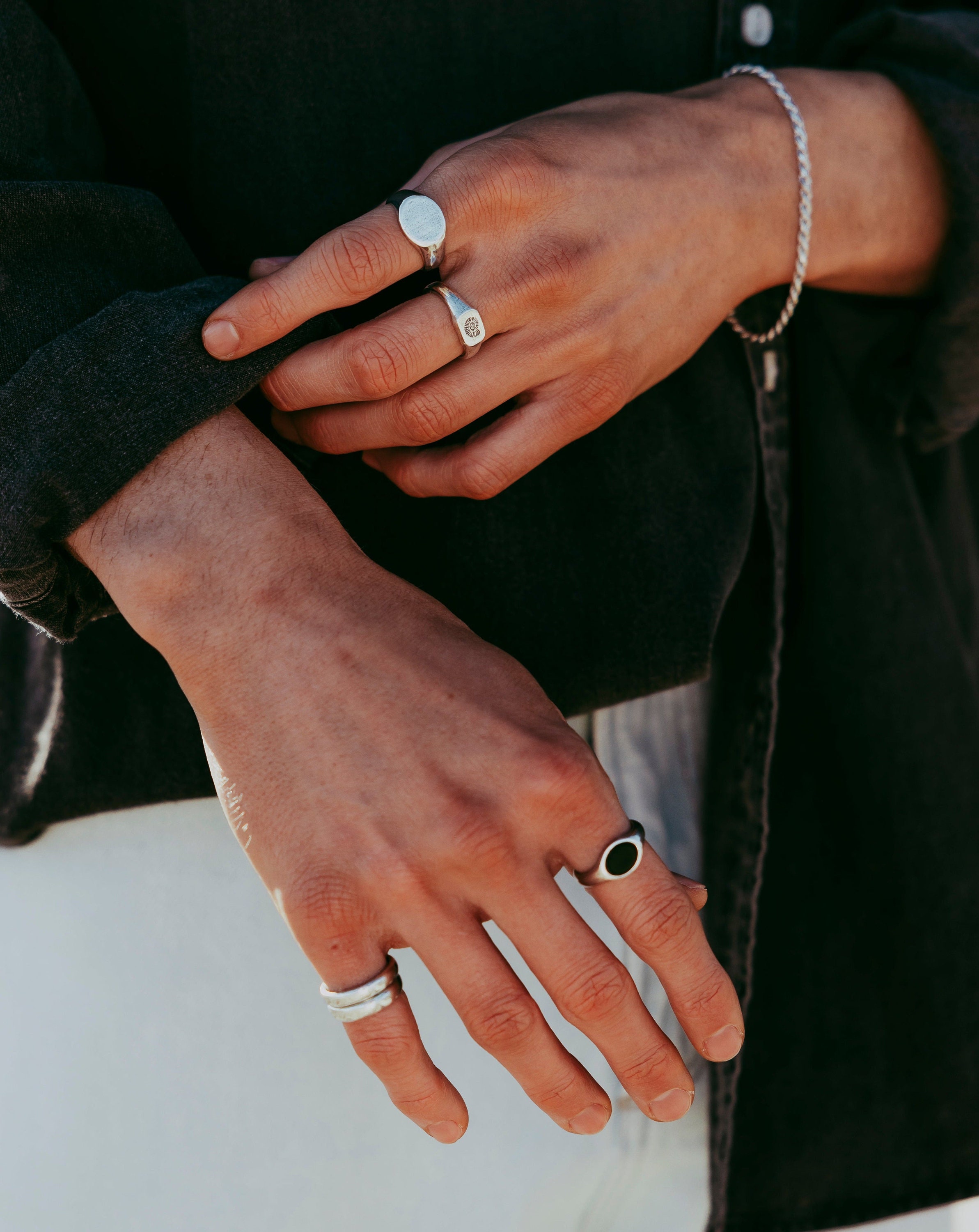 指輪・リング WILLIE and DUFFY Onyx ring ver2 silver 925 handmade Real 925 Two Tone Sterling Silver Men's Ring with Oval Black