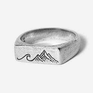 Union Ring | Wave & Mountain Design in Solid 925 Sterling Silver | Billie Jo
