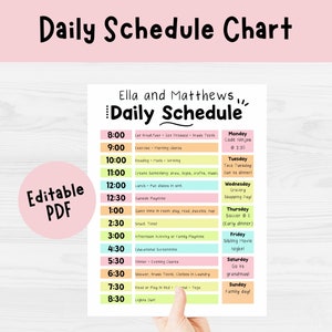 Daily Schedule Template Editable PDF, Chore Chart