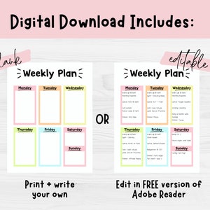 Weekly Plan Chart Weekly Planner Printable - Etsy