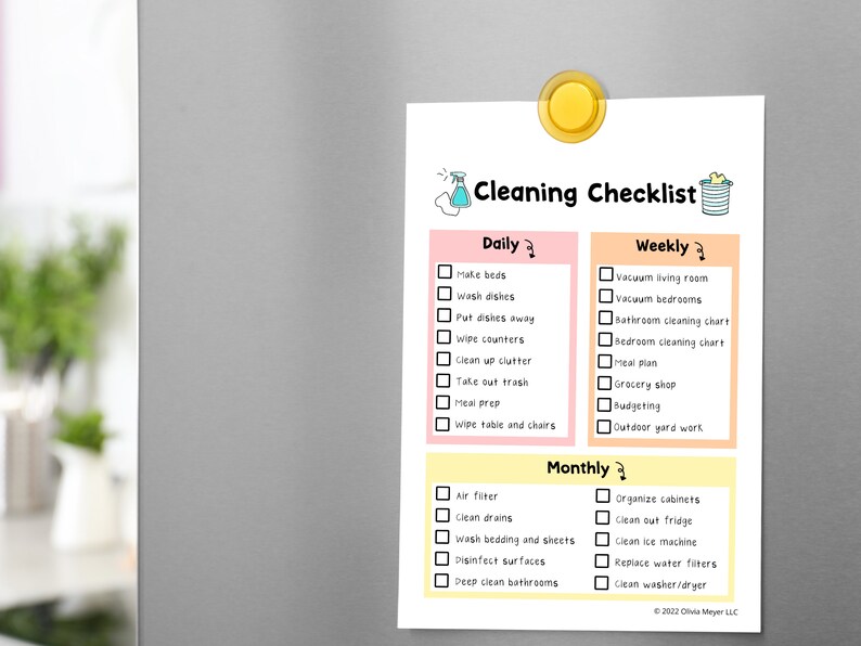 Cleaning Checklist Cleaning Chart Daily Weekly Monthly - Etsy