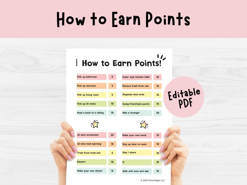 Kids Reward Chart Printable | Points System (editable PDF) - Etsy