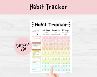 Printable Habit Tracker | Daily Chart (Editable PDF
