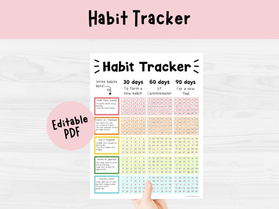 Printable Habit Tracker | Daily Chart (Editable PDF