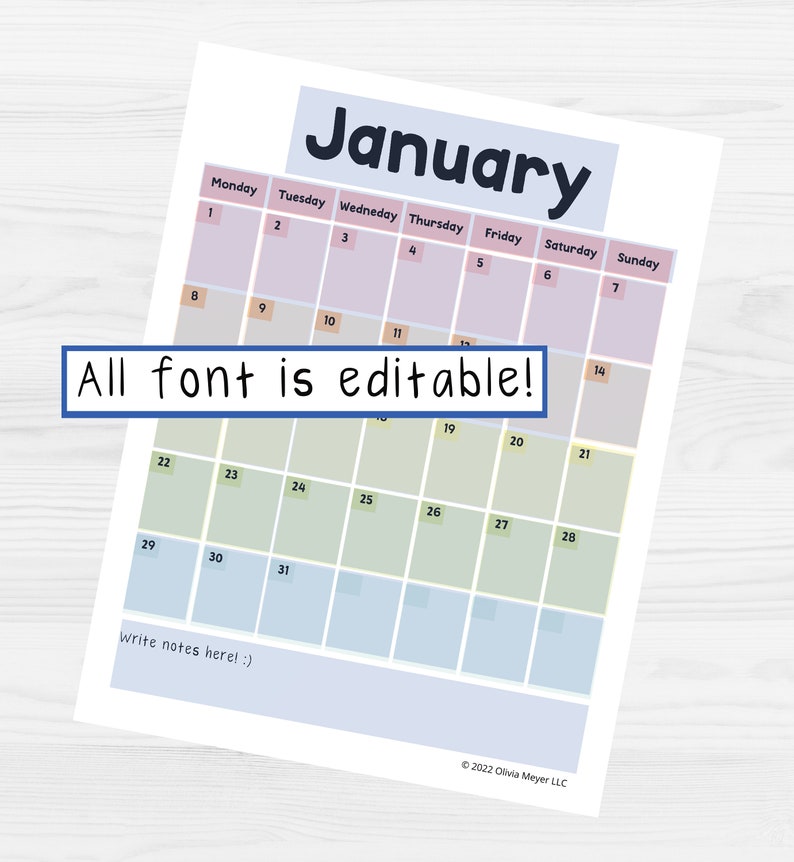 Printable Calendar Blank Calendar Printable Cute Calendar - Etsy