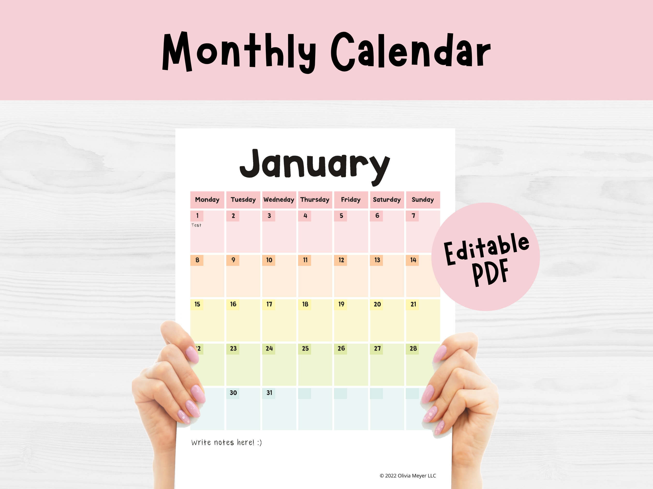 Printable Calendar Blank Calendar Printable Cute Calendar - Etsy