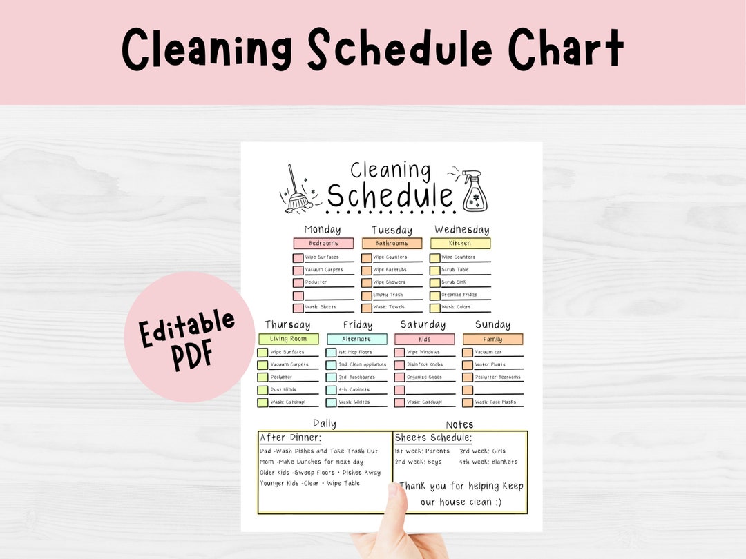 Editable Cleaning Schedule Printable Cleaning Checklist -  Norway