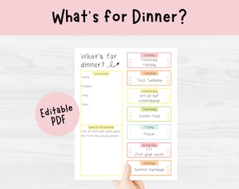 Weekly Dinner Menu Template | Grocery List