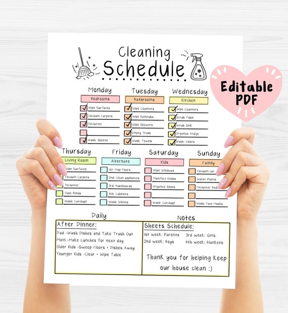 Simple Cleaning Schedule  Cleaning Checklist