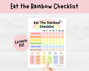 Eat the Rainbow Chart | Eat The Rainbow Checklist, Kids Nutrition, Healthy Food Tracker, Healthy Eating