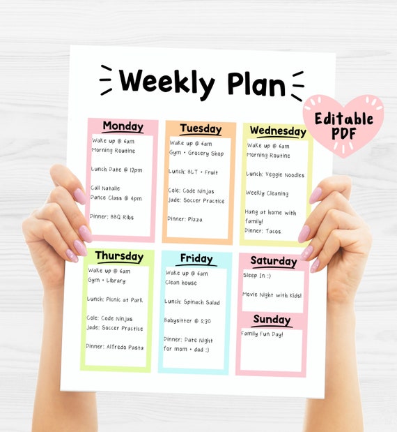 Weekly Plan Chart Weekly Planner Printable - Etsy