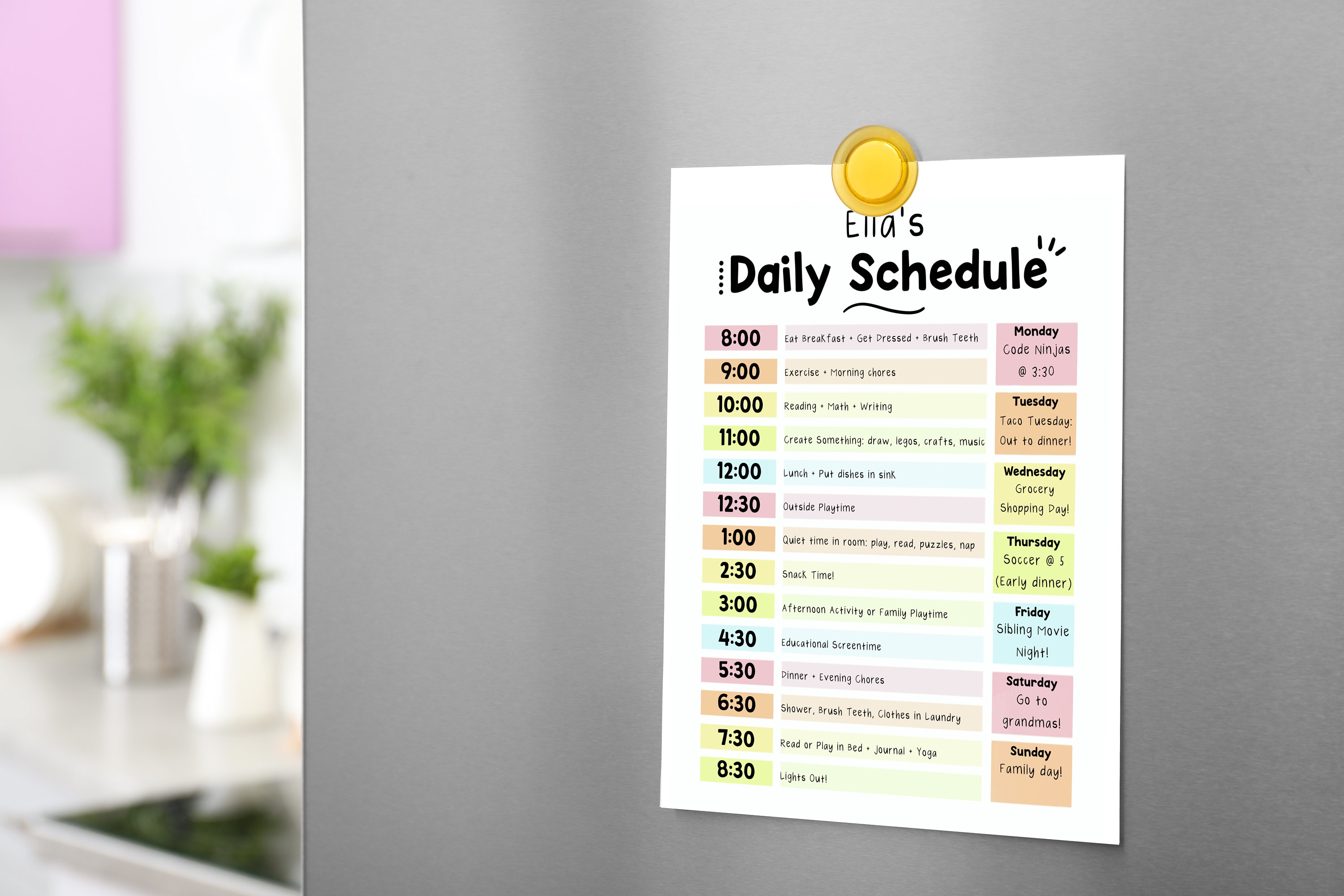 Daily Schedule Template Editable PDF Chore Chart - Etsy