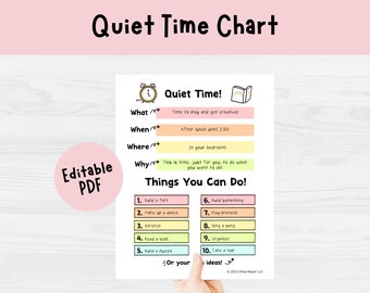 Quiet Time Chart, Kids Daily Schedule Idea, Printable PDF