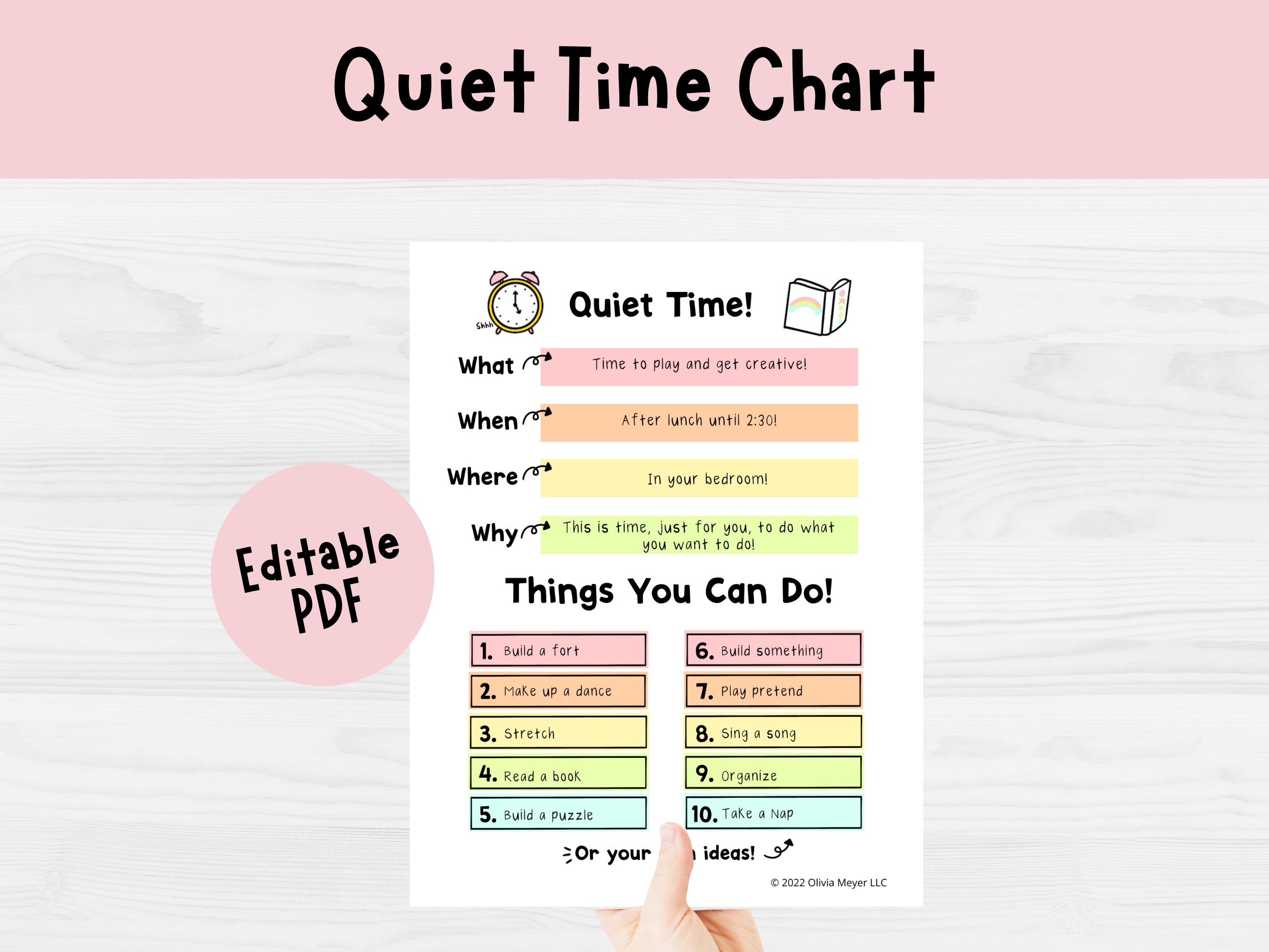 Quiet Time Chart Kids Daily Schedule Idea Printable PDF Etsy