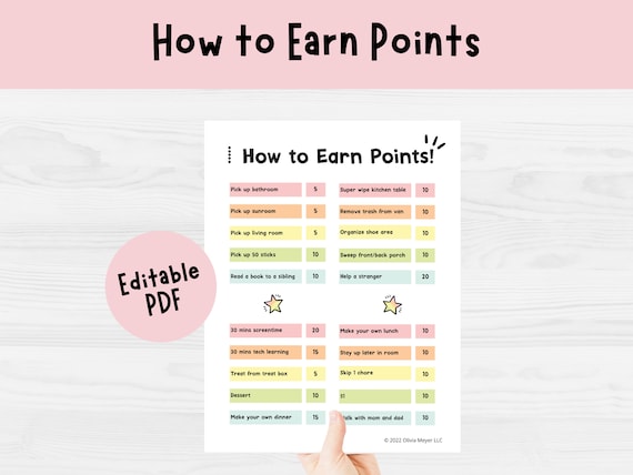 Kids Reward Chart Printable | Points System (Editable PDF)