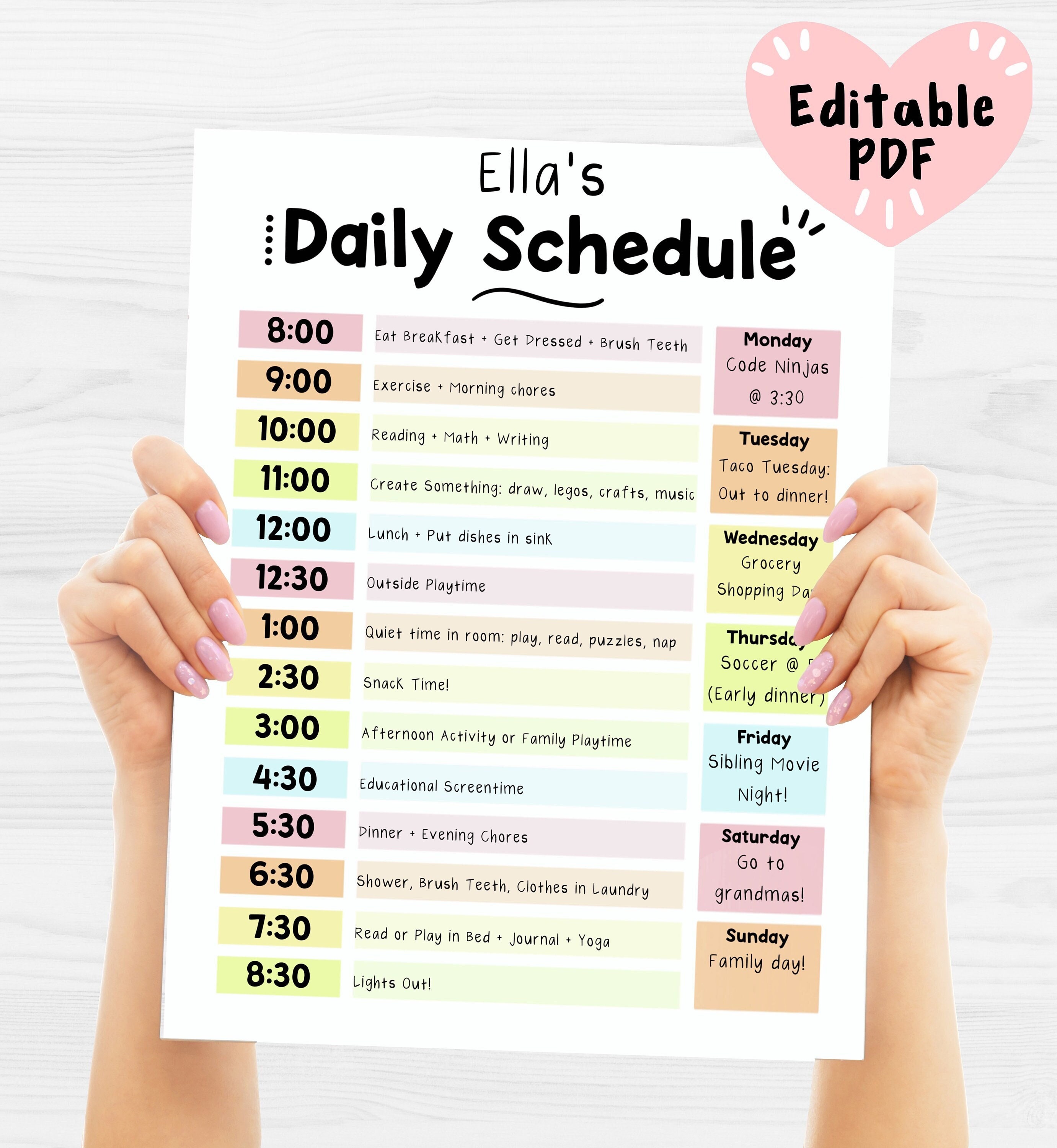 daily schedule template Daily Schedule Template Editable PDF Chore Chart - Etsy.de