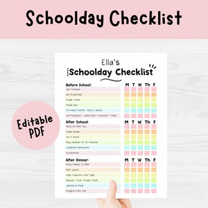 Kids Daily School Schedule Checklist