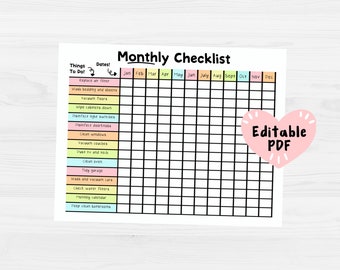 Monthly Cleaning Checklist, Editable PDF