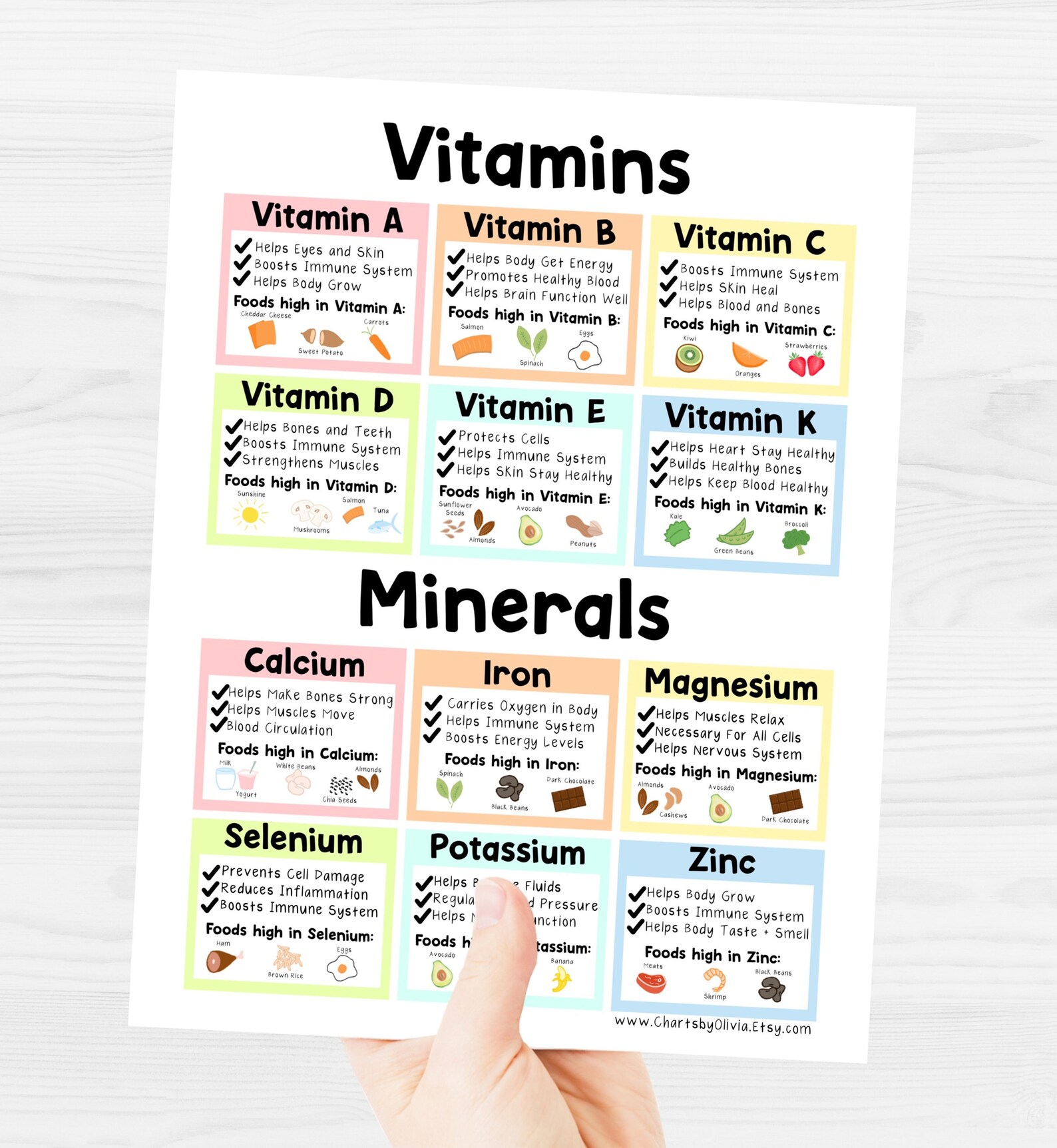 Nutrition Chart Vitamins and Minerals Kids Nutrition Etsy
