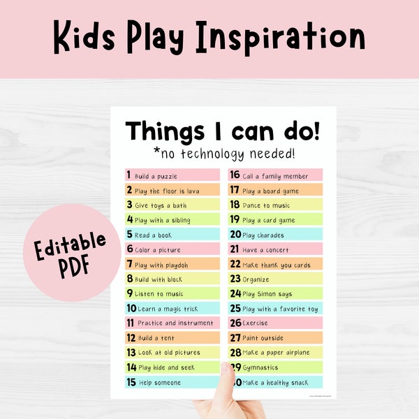 Play Inspiration Chart for Kids