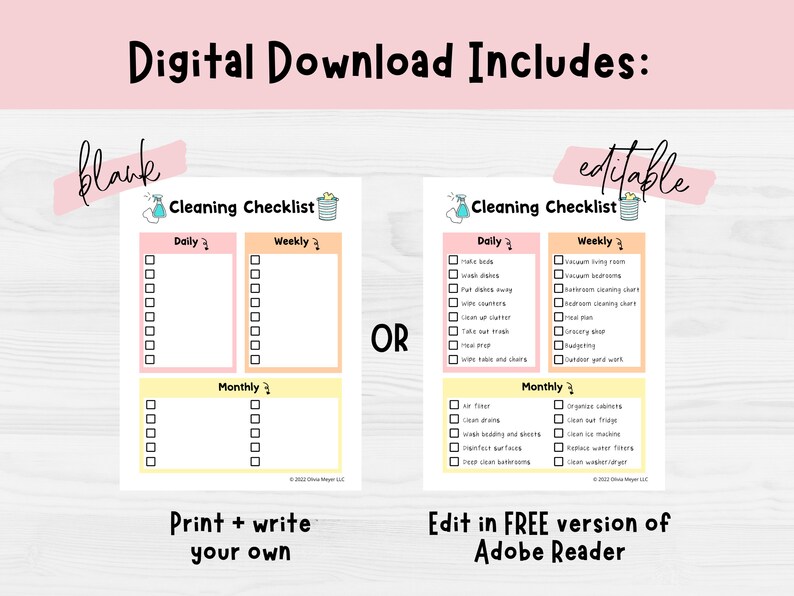 Cleaning Checklist Cleaning Chart Daily Weekly Monthly - Etsy
