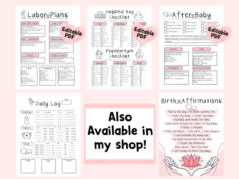 Hospital Bag Checklist Postpartum Supplies List Birth Plan Etsy