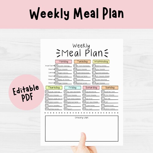 Weekly Meal Plan Printable - Etsy
