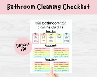 Kids Bathroom Cleaning Checklist | Editable Chore Chart (PDF)