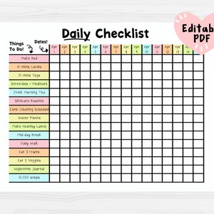 Daily Checklist Template Editable PDF