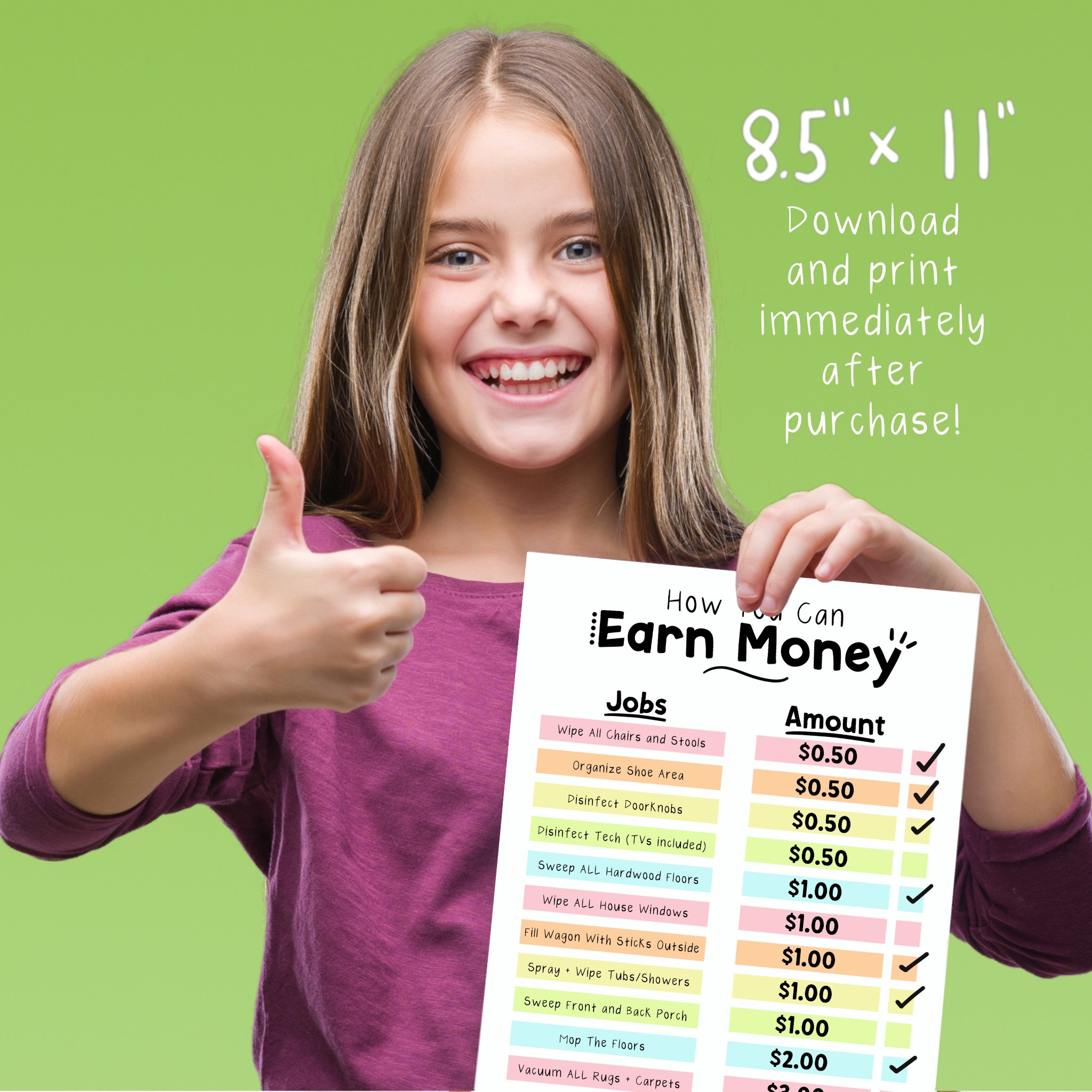 Kids Chore Chart | Editable Allowance Chart (PDF Download) - Etsy