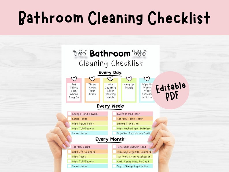 Kids Bathroom Cleaning Checklist | Editable Chore Chart (PDF) - Etsy