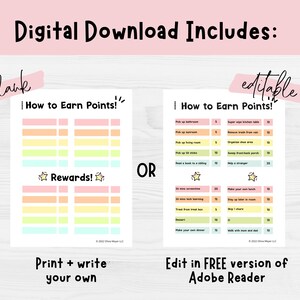 Kids Reward Chart Points Reward System, Reward Chart for Kids, Reward ...