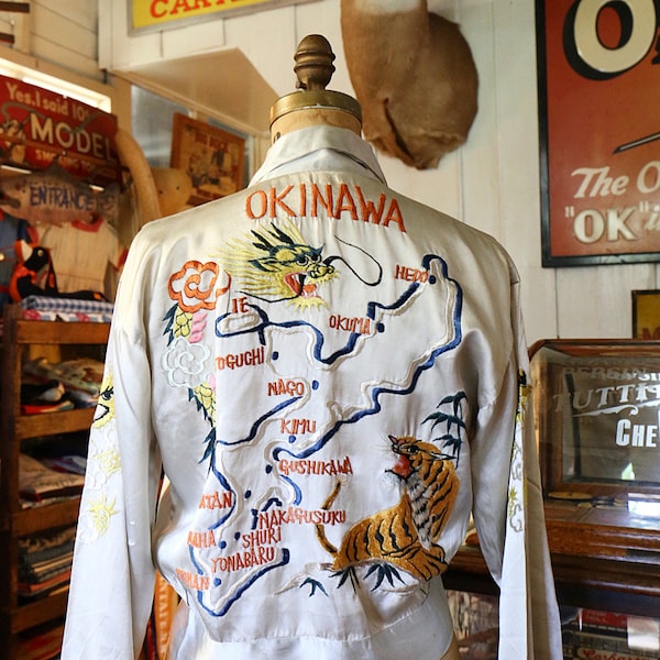 Vintage 1940er 1950er Souvenir Sukajan Japan Okinawa Satinjacke