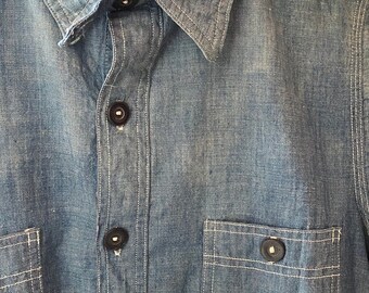 Vintage 1920's 20s Peerless Chin Strap Chambray Pullover