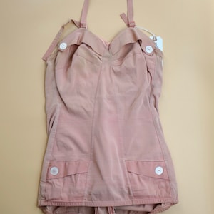 Vintage 1940s 50s Nylon Satin Coral Bathing Suit AS IS swimwear swimsuit hip pocket