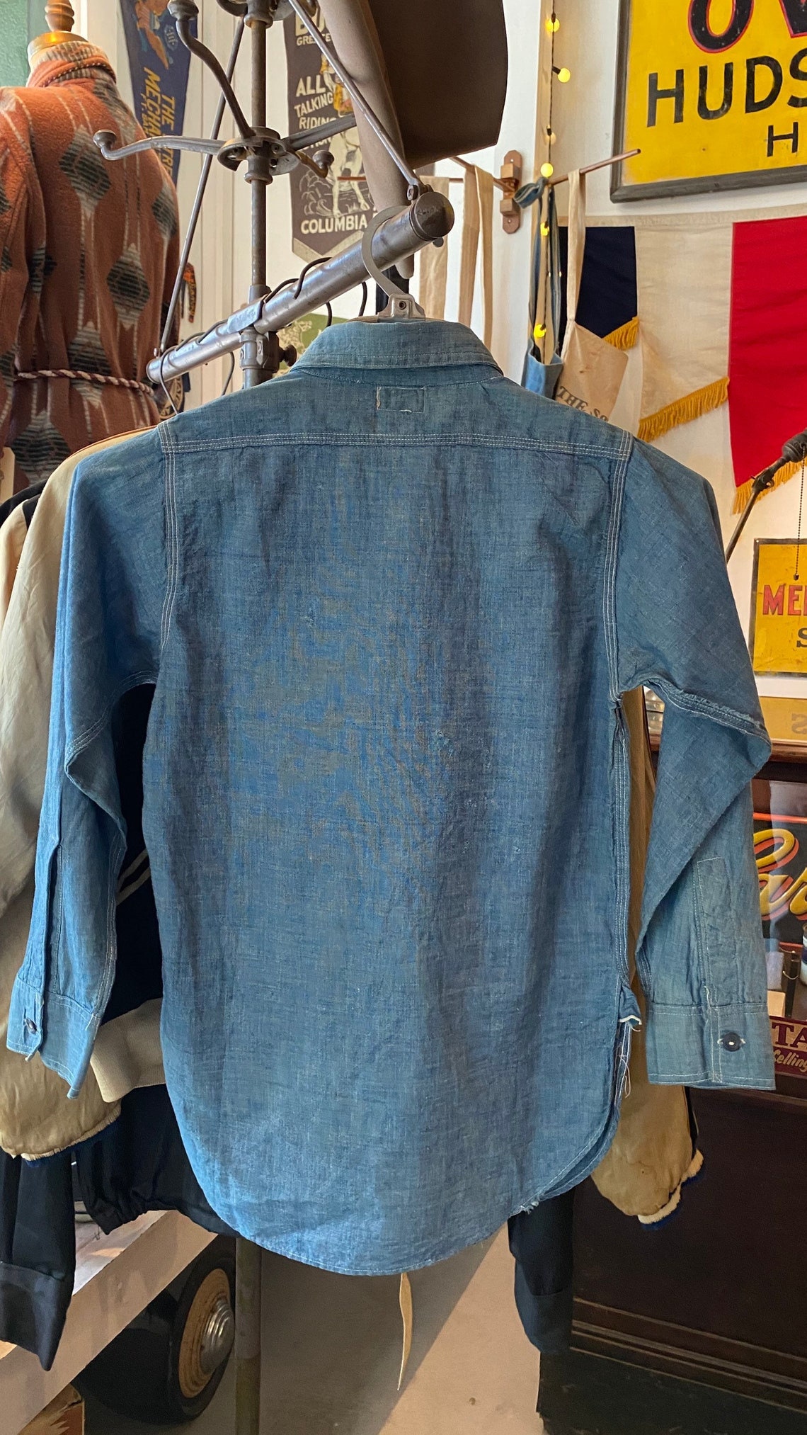 Vintage 1920's 20s Peerless Chin Strap Chambray Pullover Work