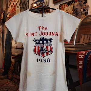 Rare 1930s 30s The Flint Journal Soap Box Derby Flock Print Sport t shirt