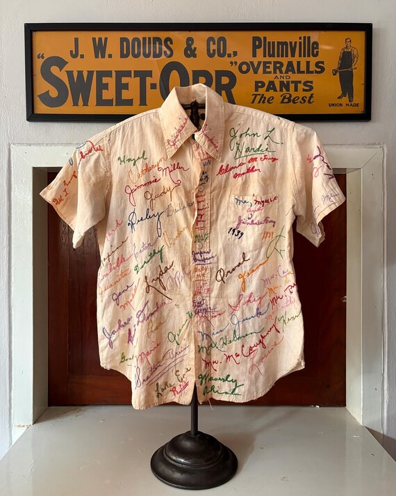 Rare 1930s 40s Autograph Blouse Shirt Embroidered Vintage Senior 