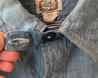 希少 20s Vintage Chambray Chin Strap Shirt Vintage 1920's 20s Peerless Chin Strap Chambray Pullover