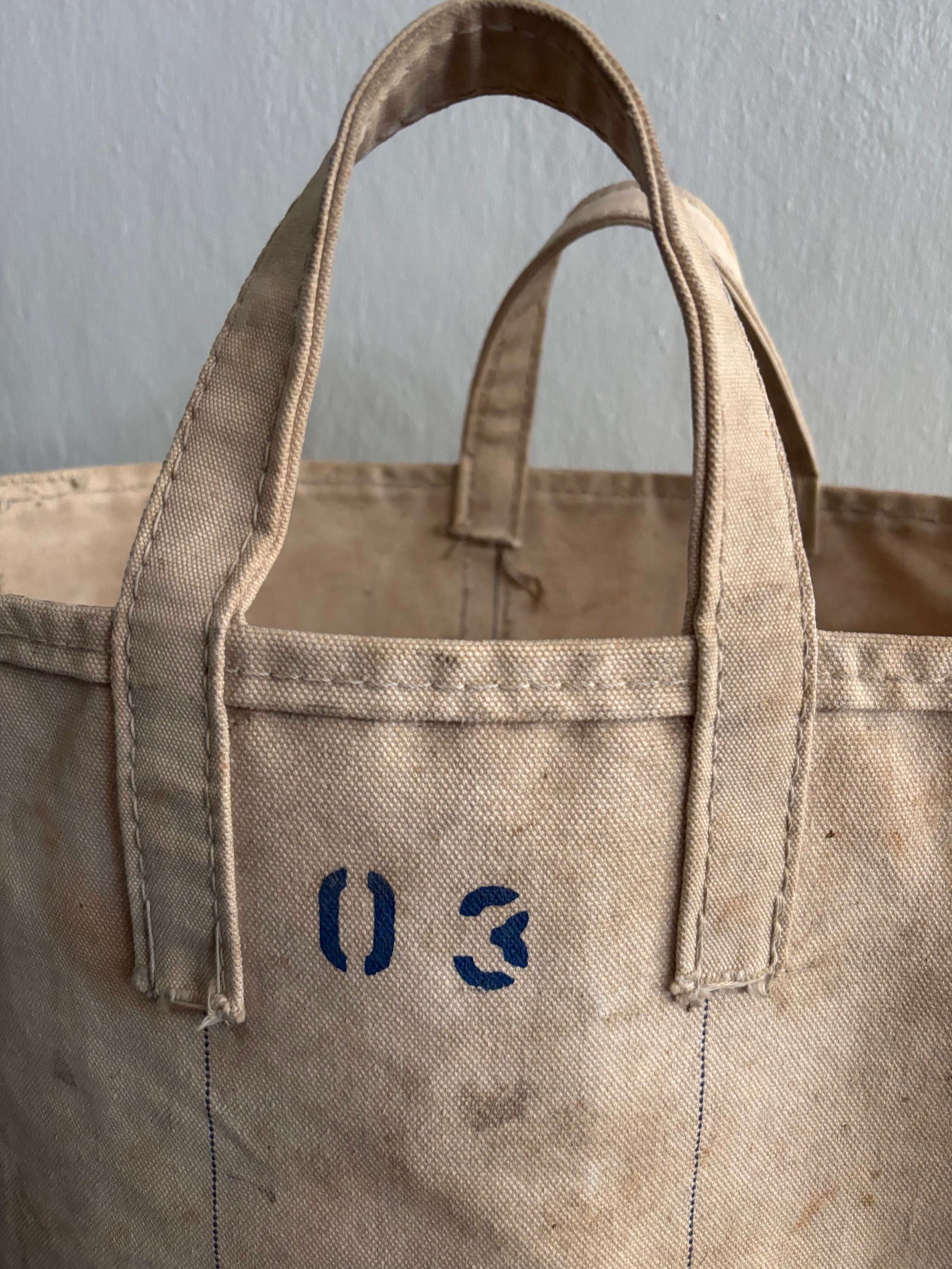Vintage Tote Bag Coal White Blue Stenciled Sturdy - Etsy Vintage Tote Bag Coal White Blue Stenciled Sturdy - Etsy