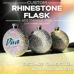 Rhinestone Flask Custom Gift | Custom Text Gift Idea Flask | Girly Personalized Bling Flask Gift for Friend | Idea Gift Mom Diamond Flask